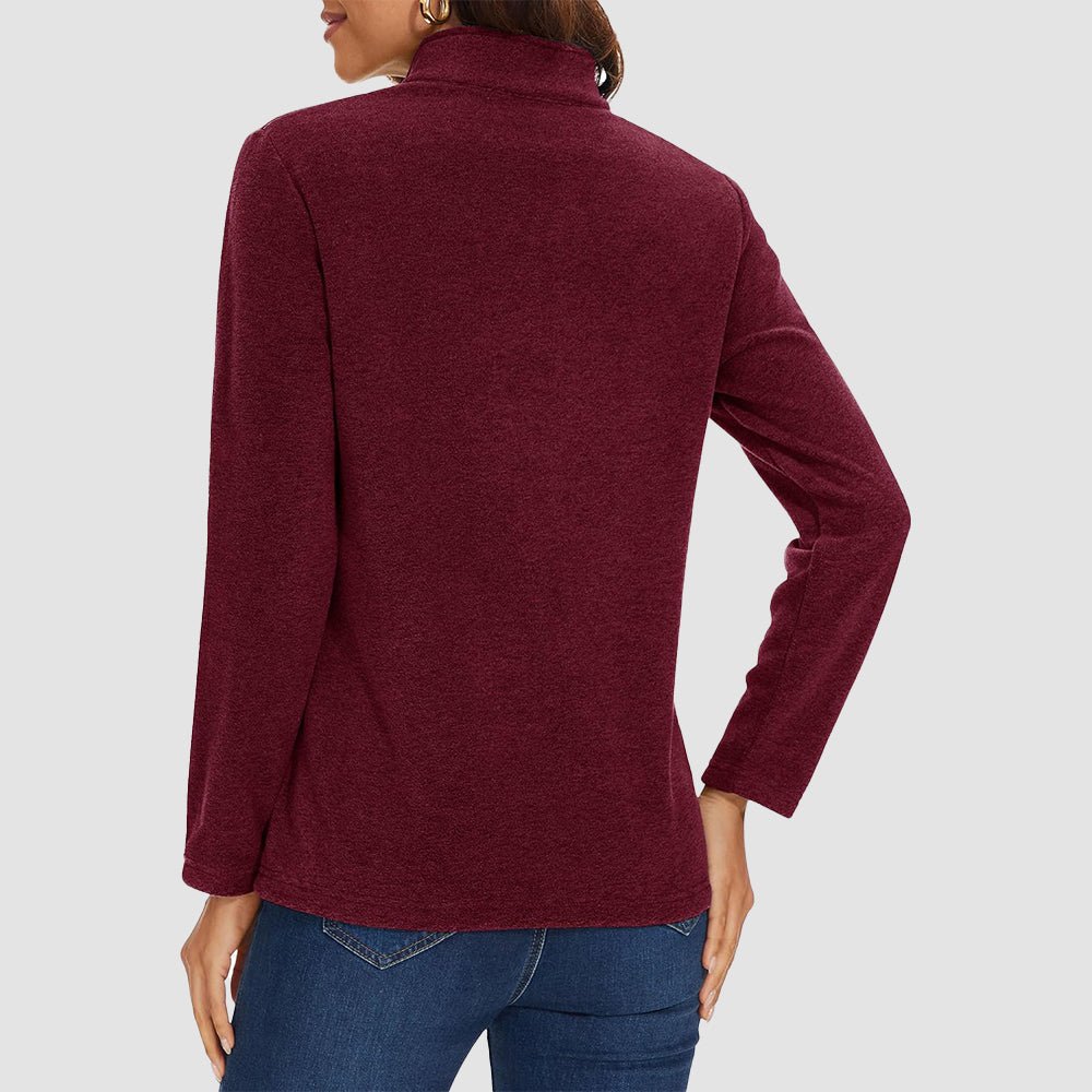 Wine Women's Quarter Zip Fleece Pullover Sweatshirt Athletic Top - MAGCOMSEN