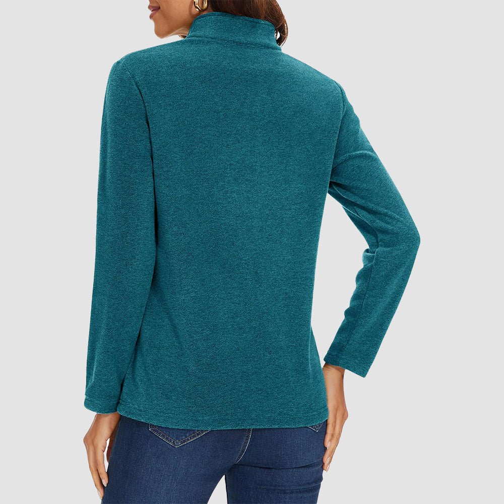Peacock Blue Women's Quarter Zip Fleece Pullover Sweatshirt Athletic Top - MAGCOMSEN
