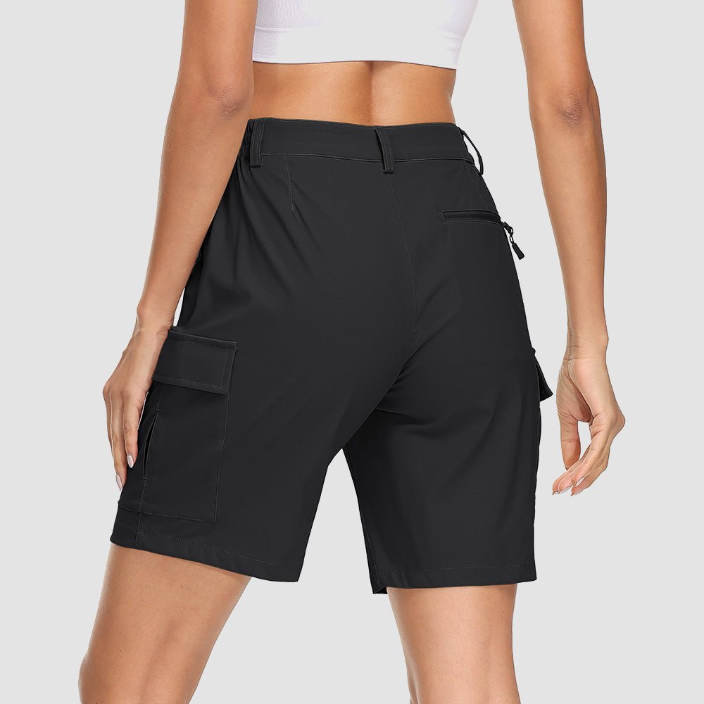 Black Women's Quick Dry Cargo Shorts - 5 - Pocket & Ripstop - MAGCOMSEN