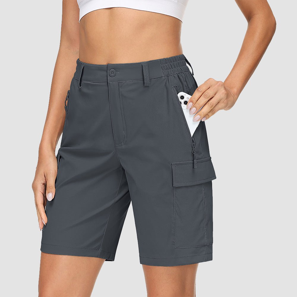 Dark Grey Women's Quick Dry Cargo Shorts - 5 - Pocket & Ripstop - MAGCOMSEN