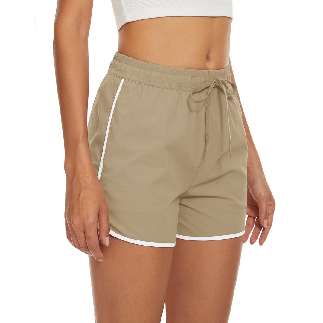 Khaki Women's Running Shorts with 2 Pockets Quick Dry Yoga Shorts - MAGCOMSEN