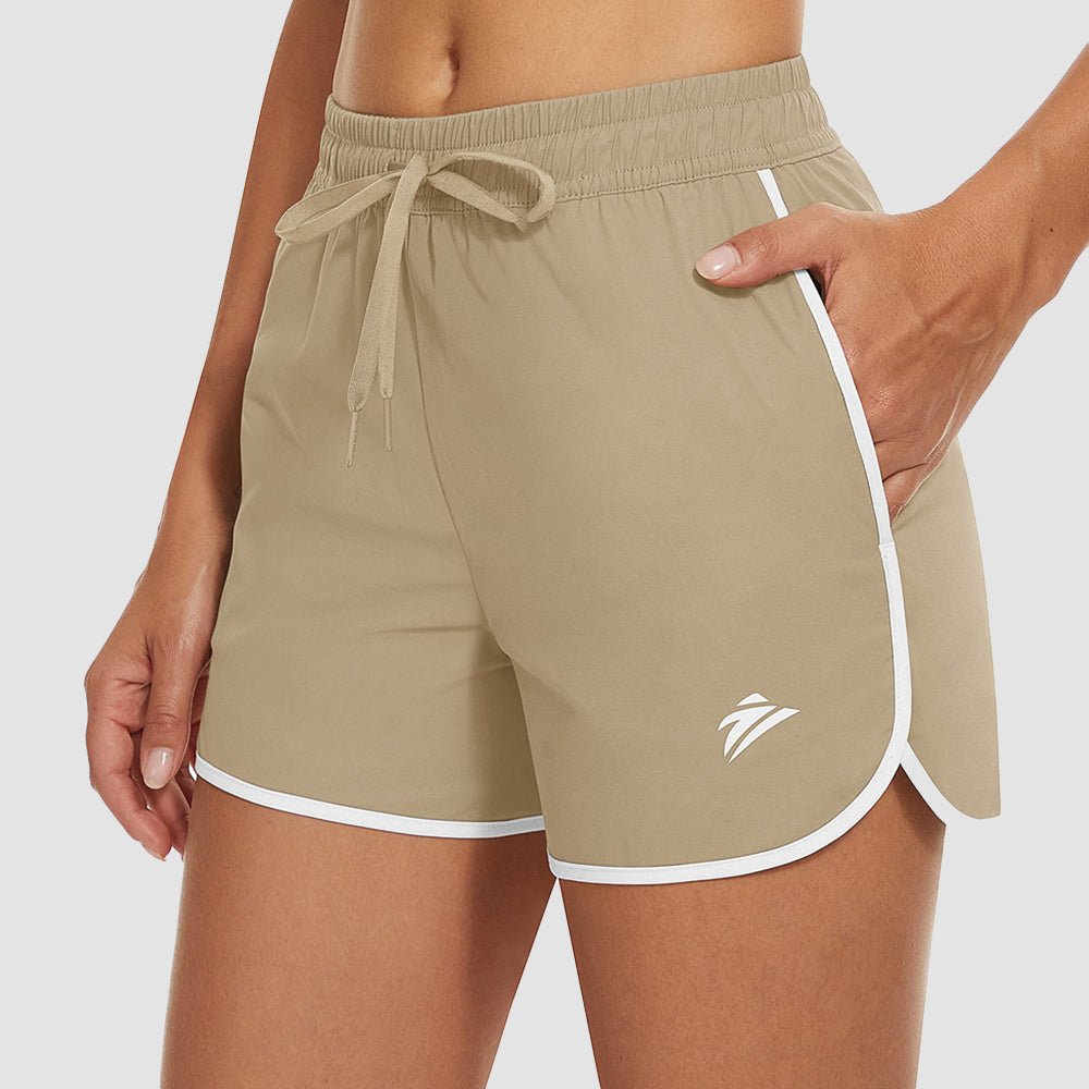 Khaki Women's Running Shorts with 2 Pockets Quick Dry Yoga Shorts - MAGCOMSEN
