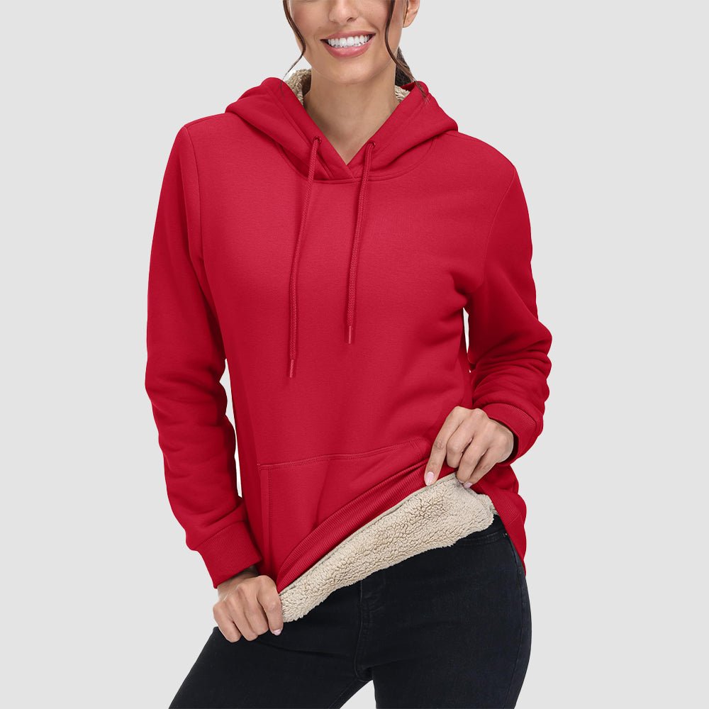 Red Women's Sherpa Hoodie - Fleece Lined & Kangaroo Pocket - MAGCOMSEN