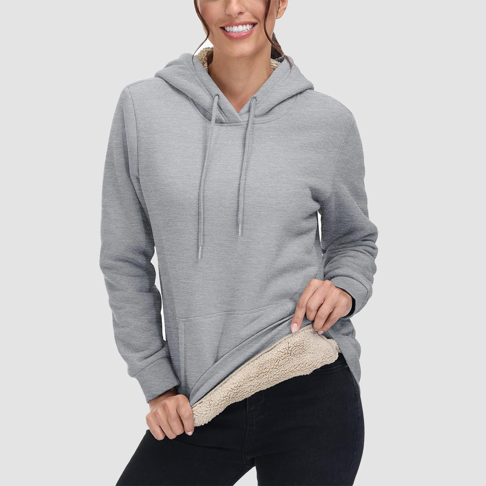 Light Grey Women's Sherpa Hoodie - Fleece Lined & Kangaroo Pocket - MAGCOMSEN