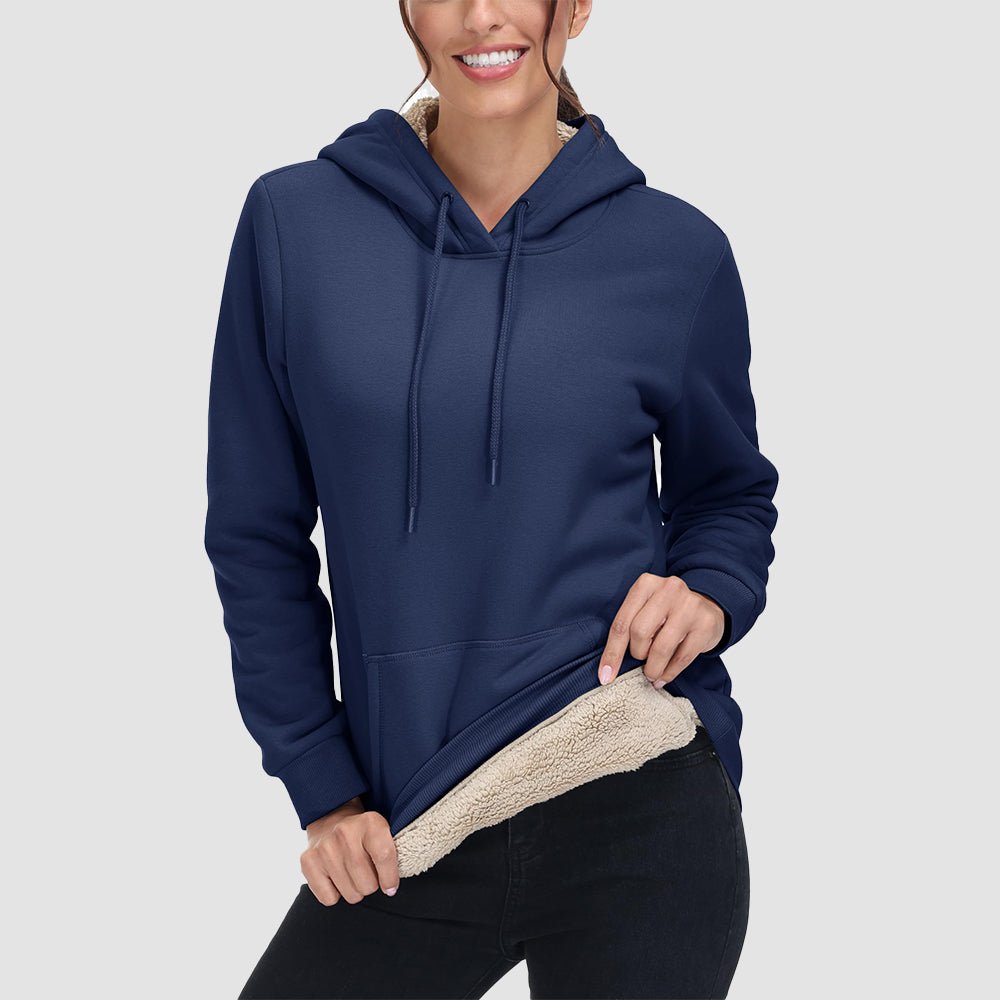 Navy Women's Sherpa Hoodie - Fleece Lined & Kangaroo Pocket - MAGCOMSEN