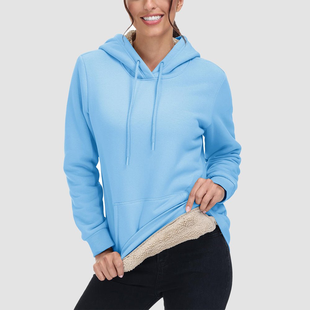 Sky Blue Women's Sherpa Hoodie - Fleece Lined & Kangaroo Pocket - MAGCOMSEN