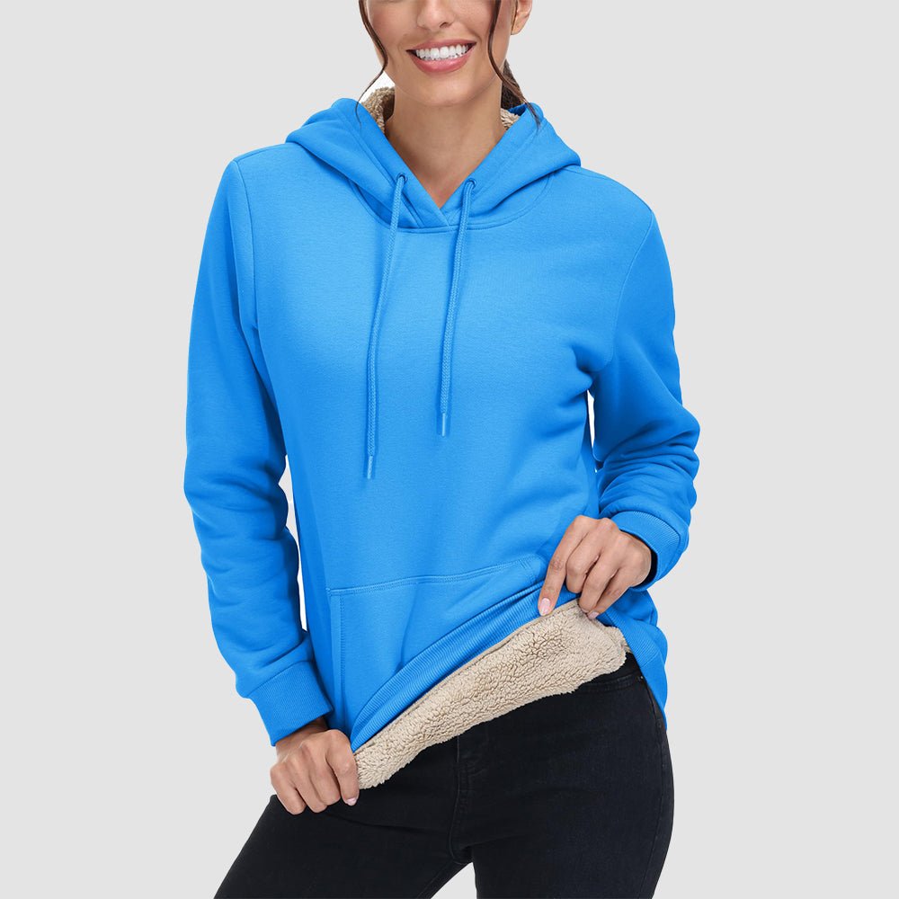 Ice Blue Women's Sherpa Hoodie - Fleece Lined & Kangaroo Pocket - MAGCOMSEN