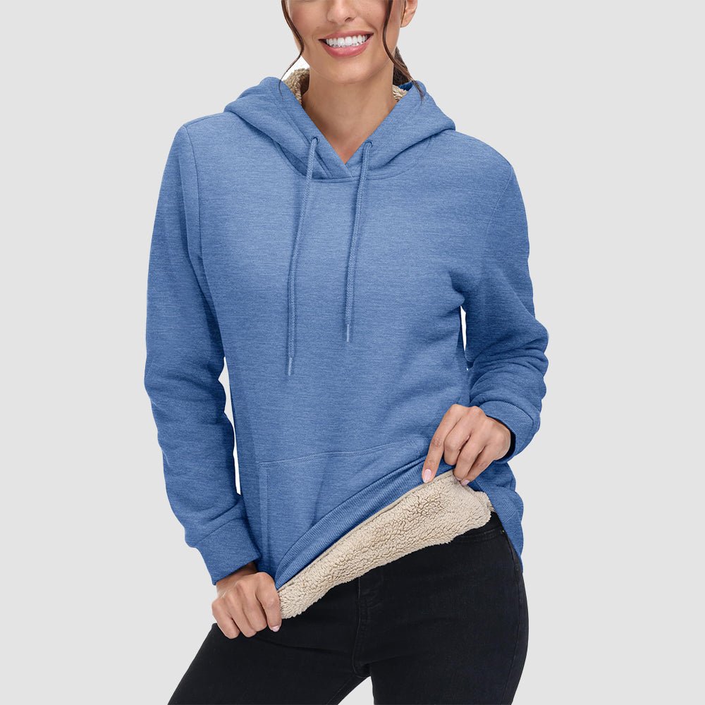 Grey Blue Women's Sherpa Hoodie - Fleece Lined & Kangaroo Pocket - MAGCOMSEN