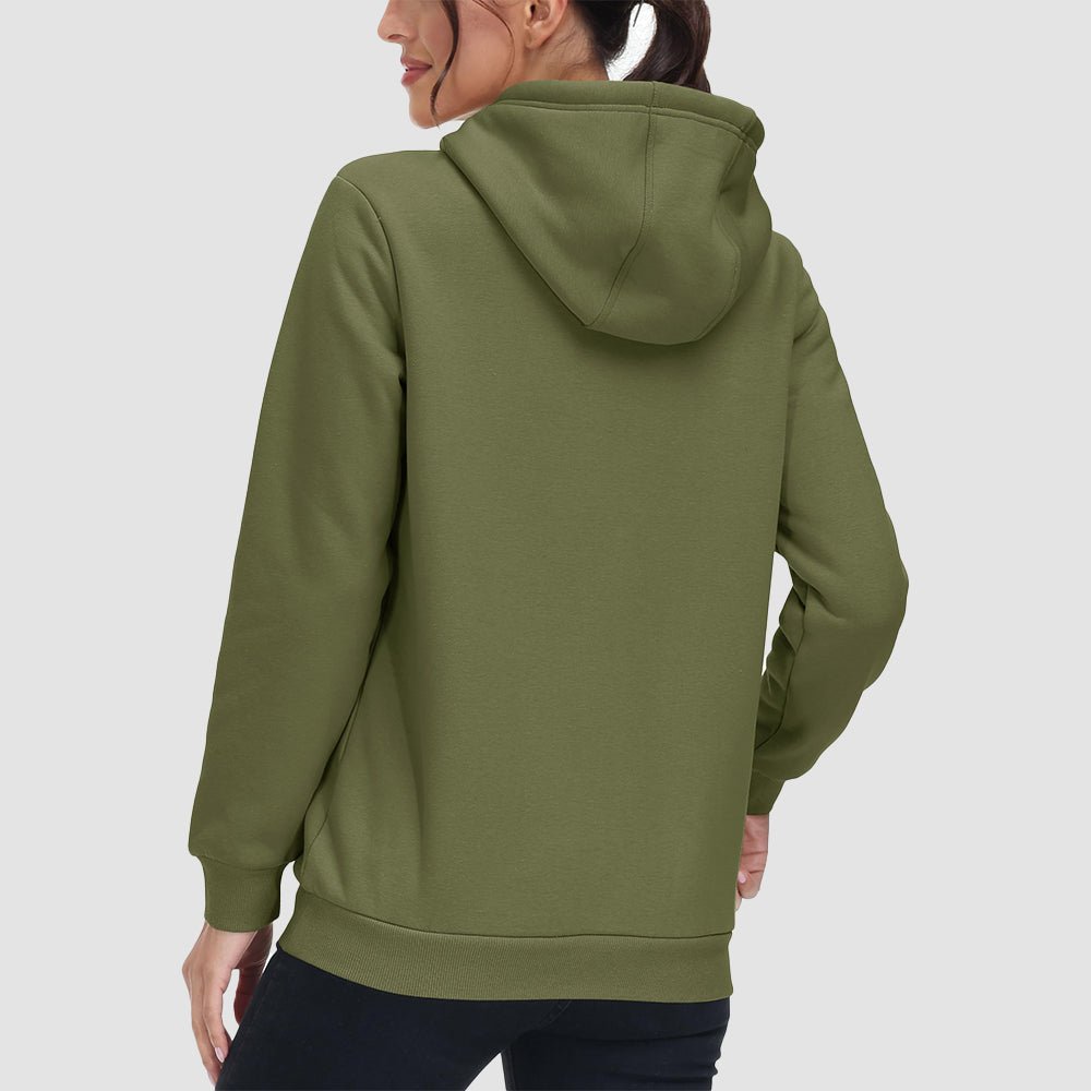 Army Green Women's Sherpa Hoodie - Fleece Lined & Kangaroo Pocket - MAGCOMSEN