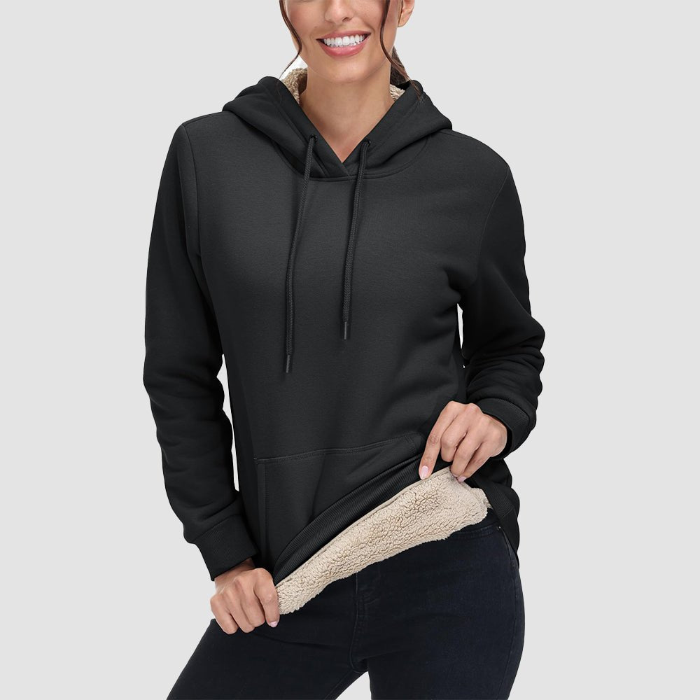 Black Women's Sherpa Hoodie - Fleece Lined & Kangaroo Pocket - MAGCOMSEN