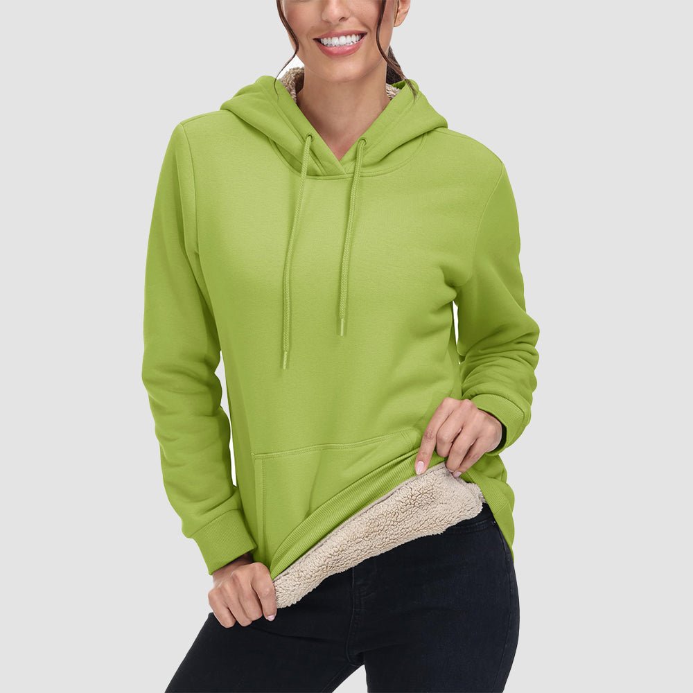 Olive Women's Sherpa Hoodie - Fleece Lined & Kangaroo Pocket - MAGCOMSEN