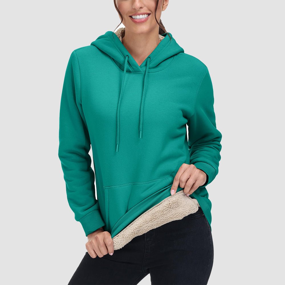 Jade Green Women's Sherpa Hoodie - Fleece Lined & Kangaroo Pocket - MAGCOMSEN