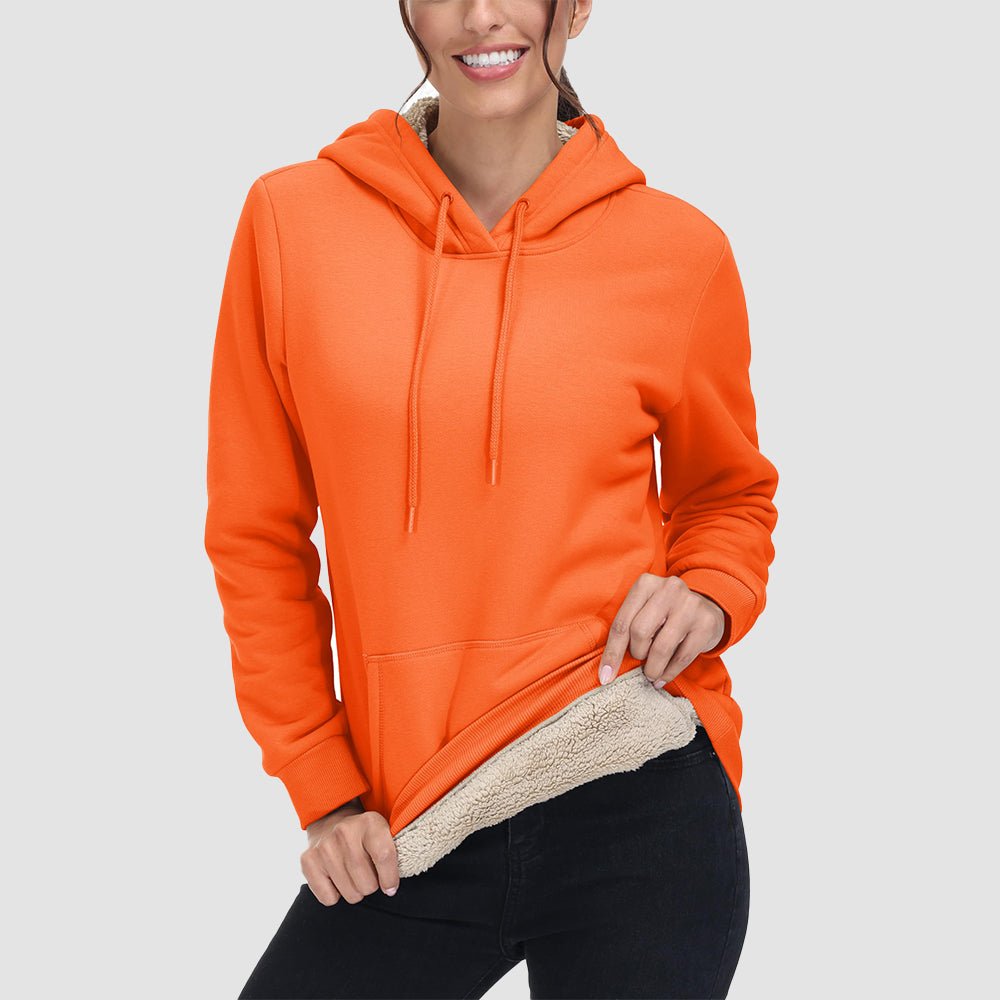 Orange Women's Sherpa Hoodie - Fleece Lined & Kangaroo Pocket - MAGCOMSEN