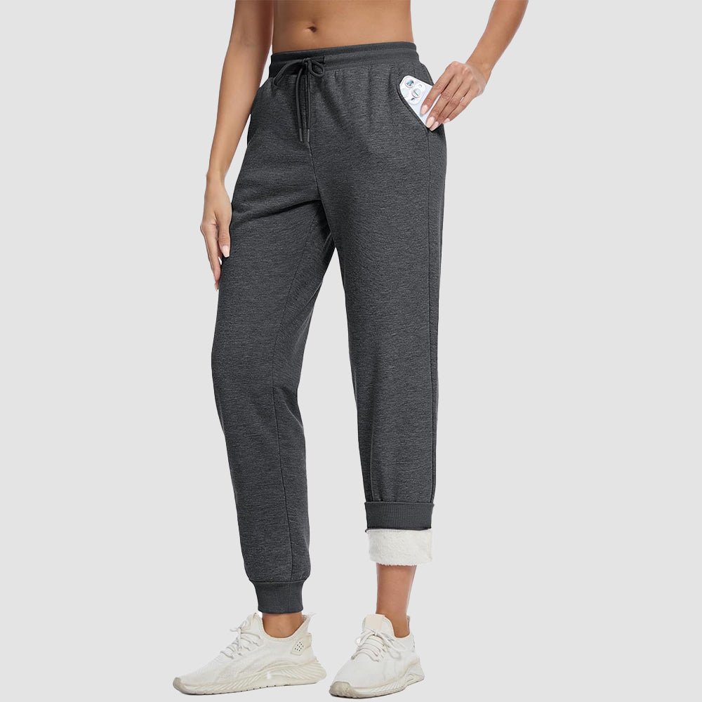Dark Grey Women's Sherpa Lined Sweatpants Warm Fleece Winter Joggers - MAGCOMSEN