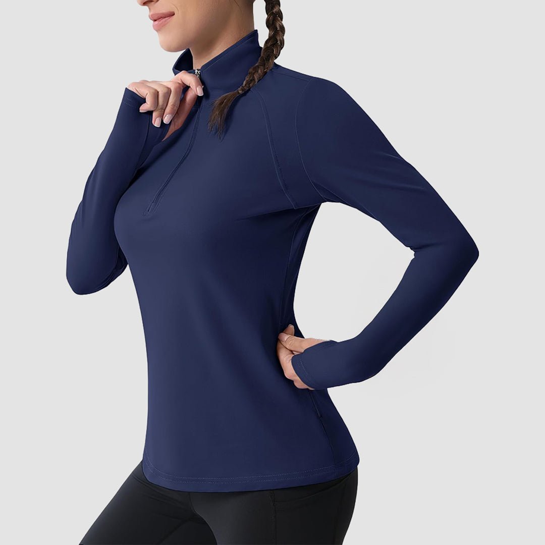 Navy Women's Thermal Quarter Zip Athletic Running Shirt - MAGCOMSEN