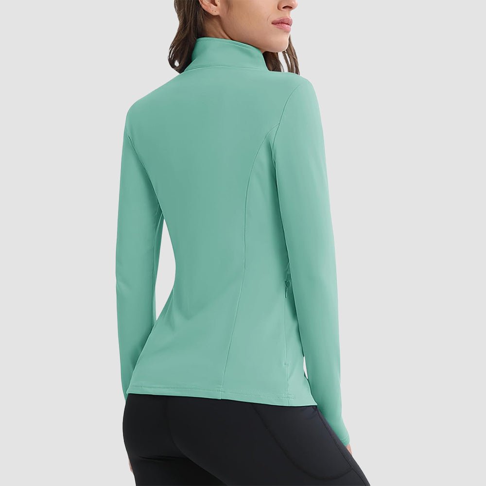Gray Green Women's Thermal Quarter Zip Athletic Running Shirt - MAGCOMSEN