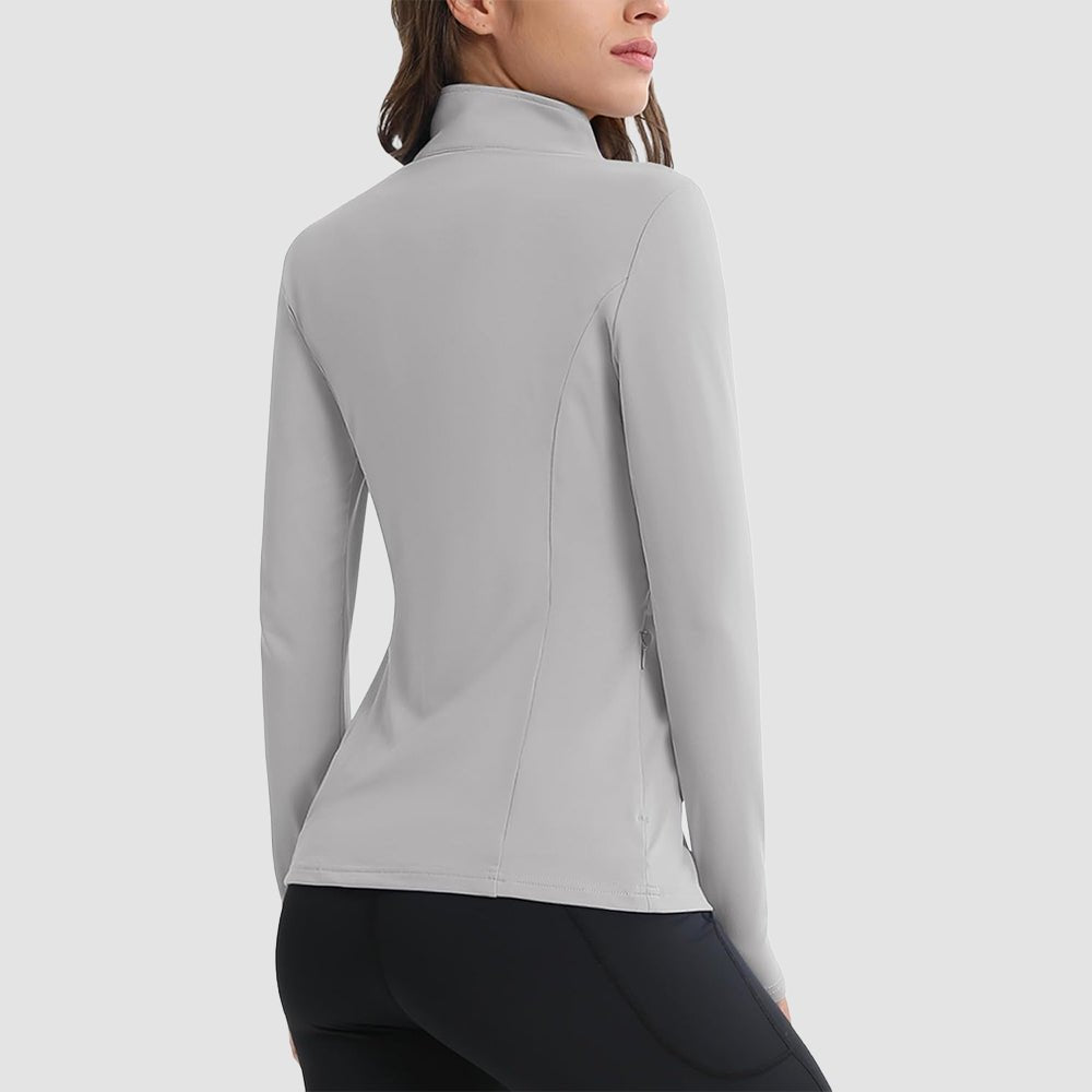 Light Grey Women's Thermal Quarter Zip Athletic Running Shirt - MAGCOMSEN