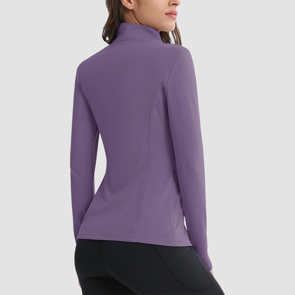 Dark Purple Women's Thermal Quarter Zip Athletic Running Shirt - MAGCOMSEN