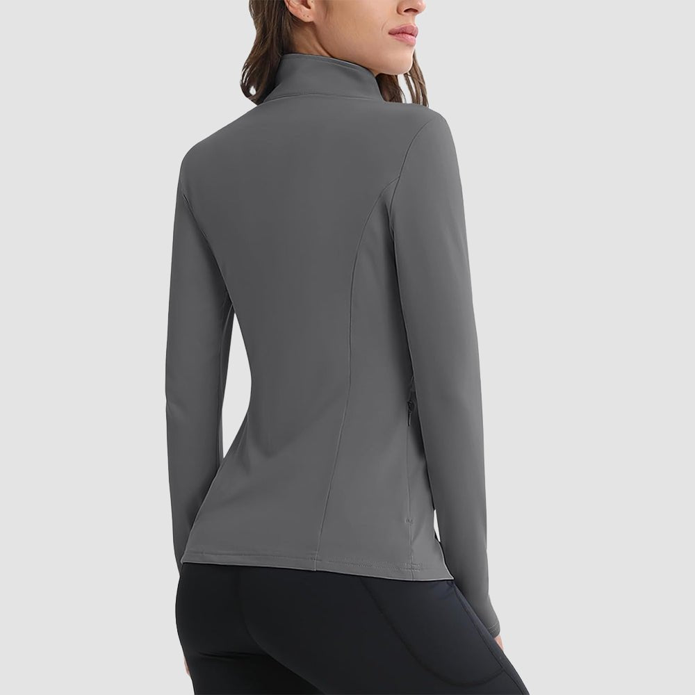 Dark Purple Women's Thermal Quarter Zip Athletic Running Shirt - MAGCOMSEN