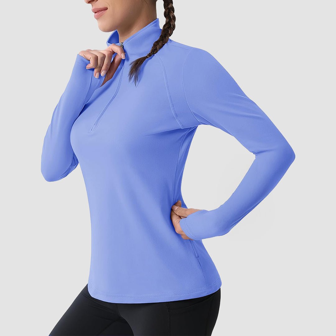 Light Blue Women's Thermal Quarter Zip Athletic Running Shirt - MAGCOMSEN