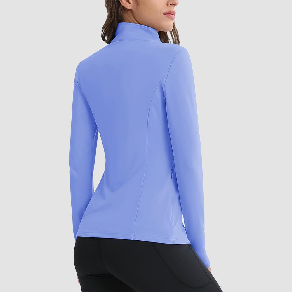 Light Blue Women's Thermal Quarter Zip Athletic Running Shirt - MAGCOMSEN