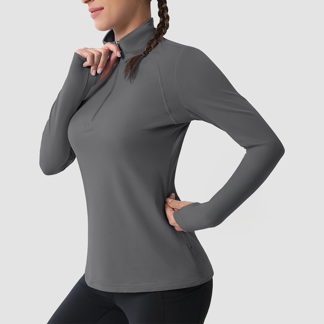 Dark Purple Women's Thermal Quarter Zip Athletic Running Shirt - MAGCOMSEN