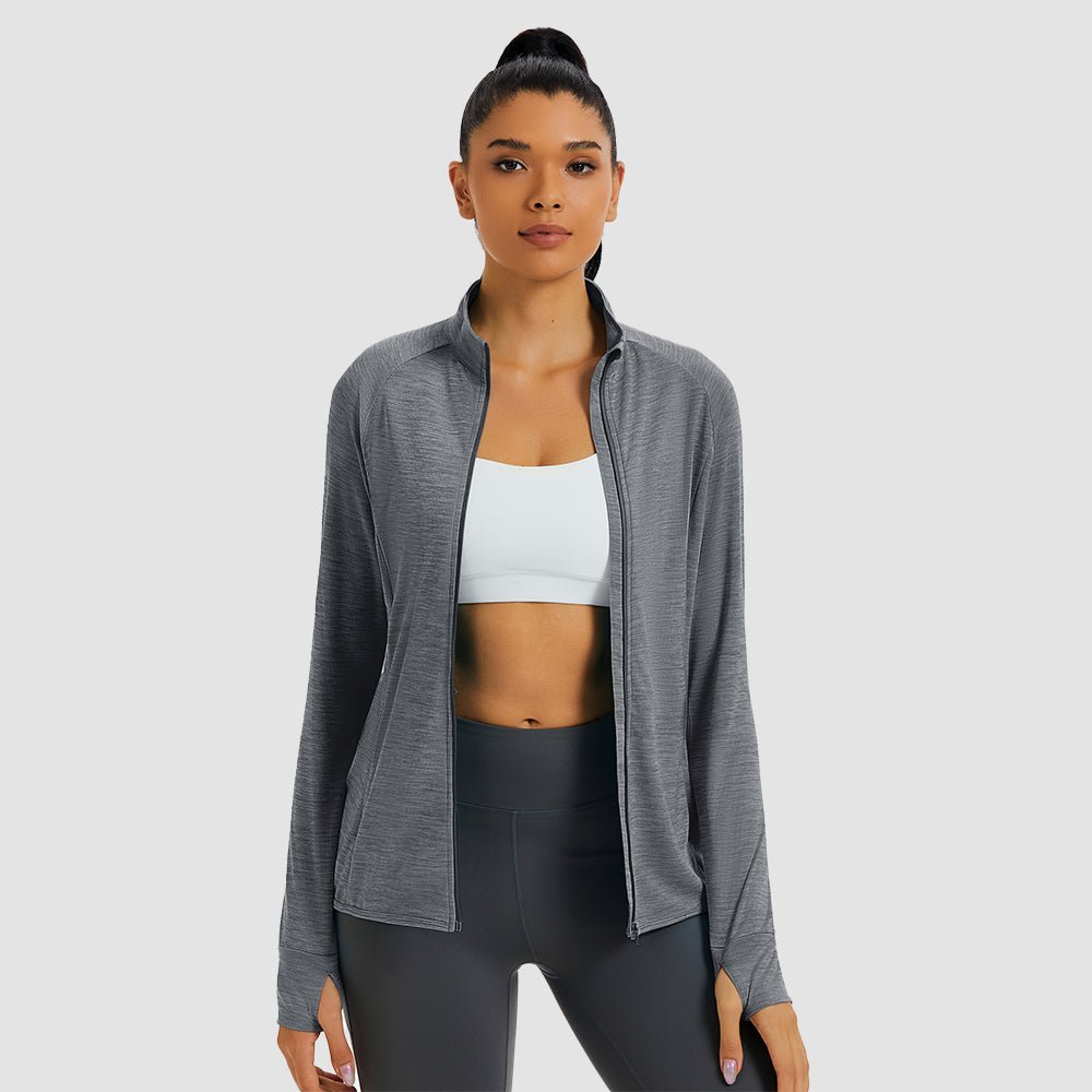 Grey Women's UPF 50+ Full Zip Running Jacket - Lightweight Sun Protection Top - MAGCOMSEN