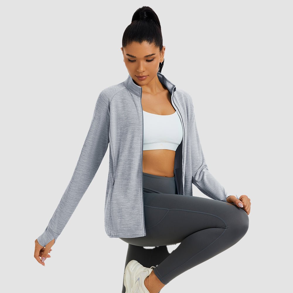 Light Grey Women's UPF 50+ Full Zip Running Jacket - Lightweight Sun Protection Top - MAGCOMSEN