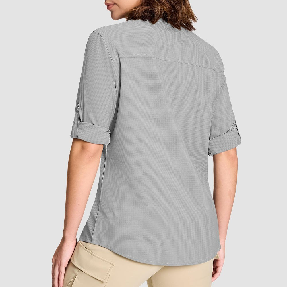 Light Grey Women's UPF 50 Sun Protection Long Sleeve Hiking Shirt - MAGCOMSEN