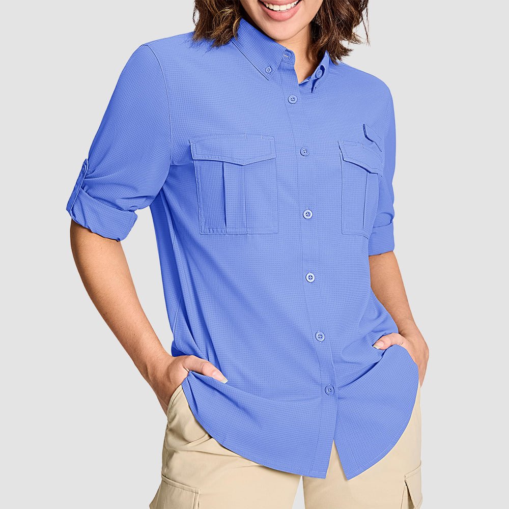 long sleeve hiking dress Women's UPF 50 Sun Protection Long Sleeve Hiking Shirt, Light Blue / S