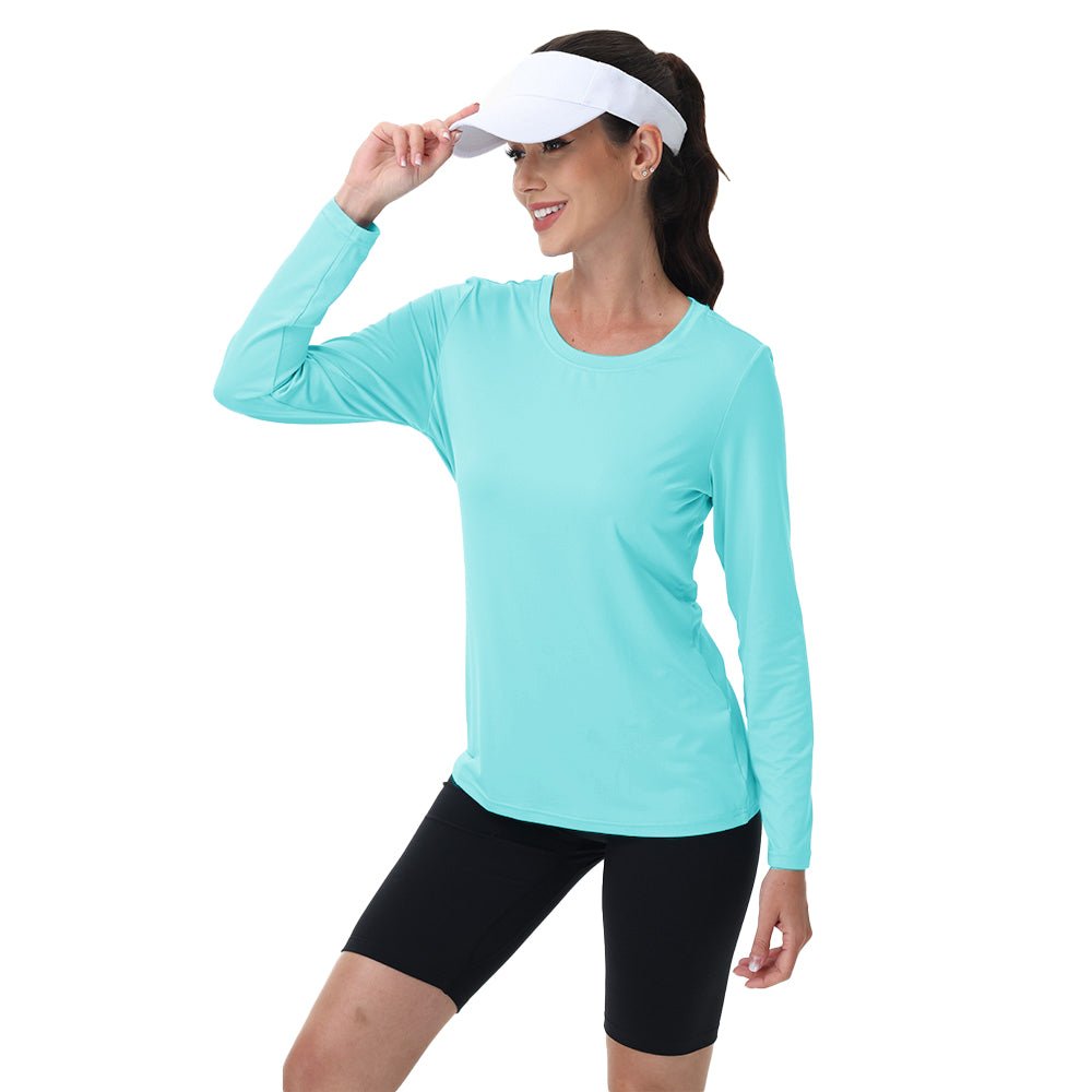 Women's UPF 80+ Long Sleeve Sun Protection Quick-Dry Shirt White by MAGCOMSEN #Color_Lake Blue