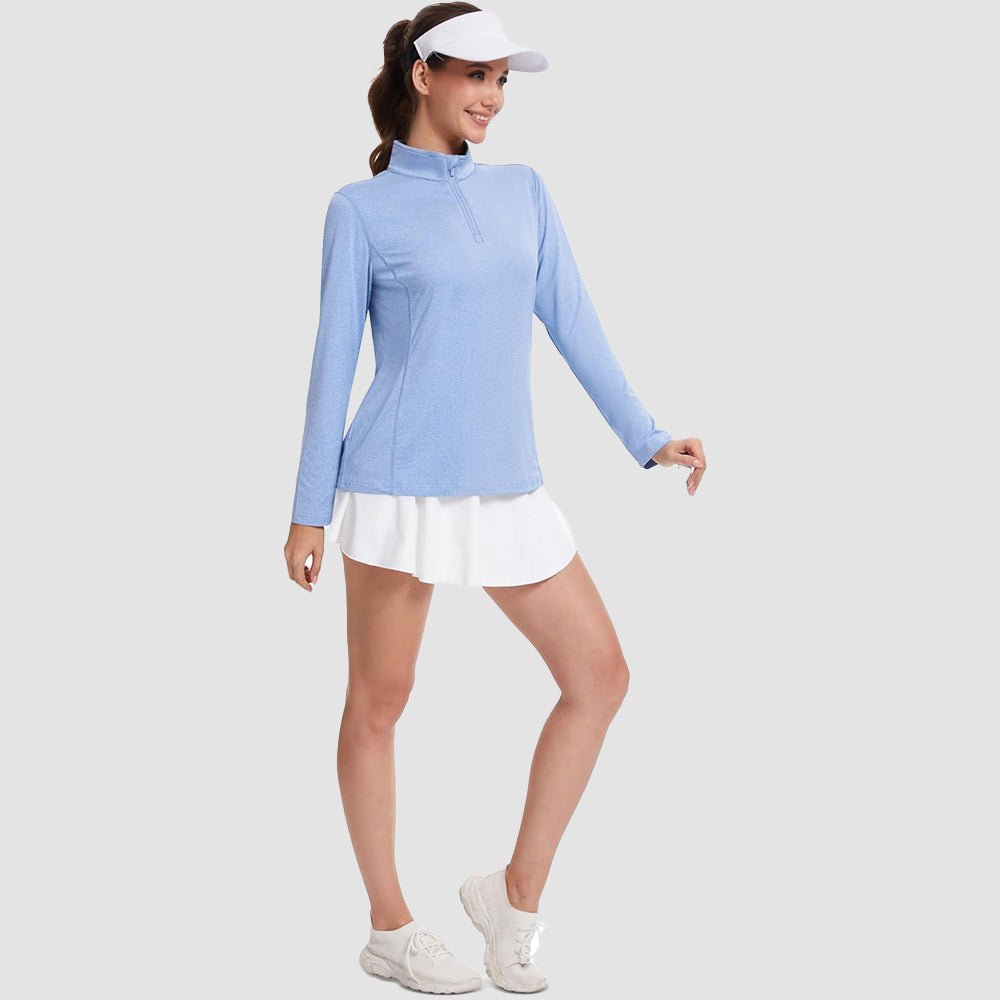 Light Blue Women's UPF50 Shirt - 1/4 Zip, Quick Dry & Sun Protection - MAGCOMSEN