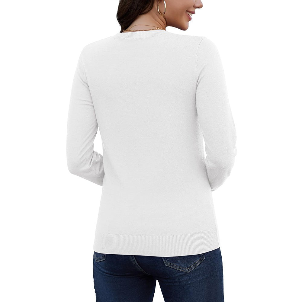 White Women's V Neck Casual Knit Long Sleeve Sweater - MAGCOMSEN