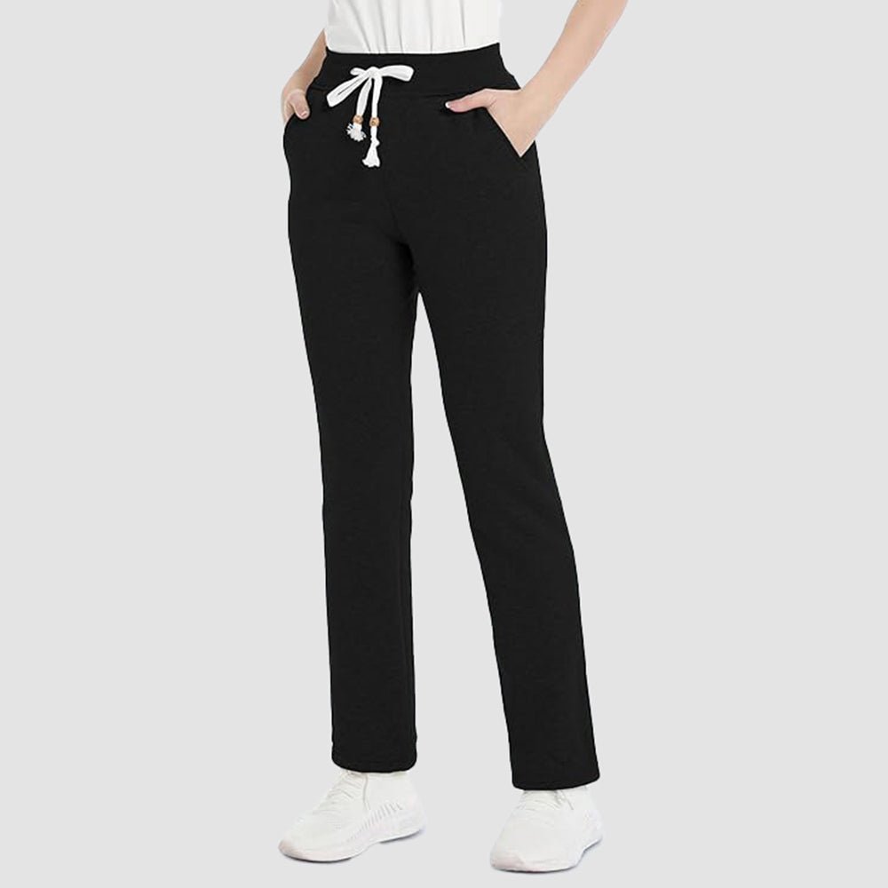 Black Women's Warm Sherpa Lined Jogger Pants with 3 Pockets - MAGCOMSEN