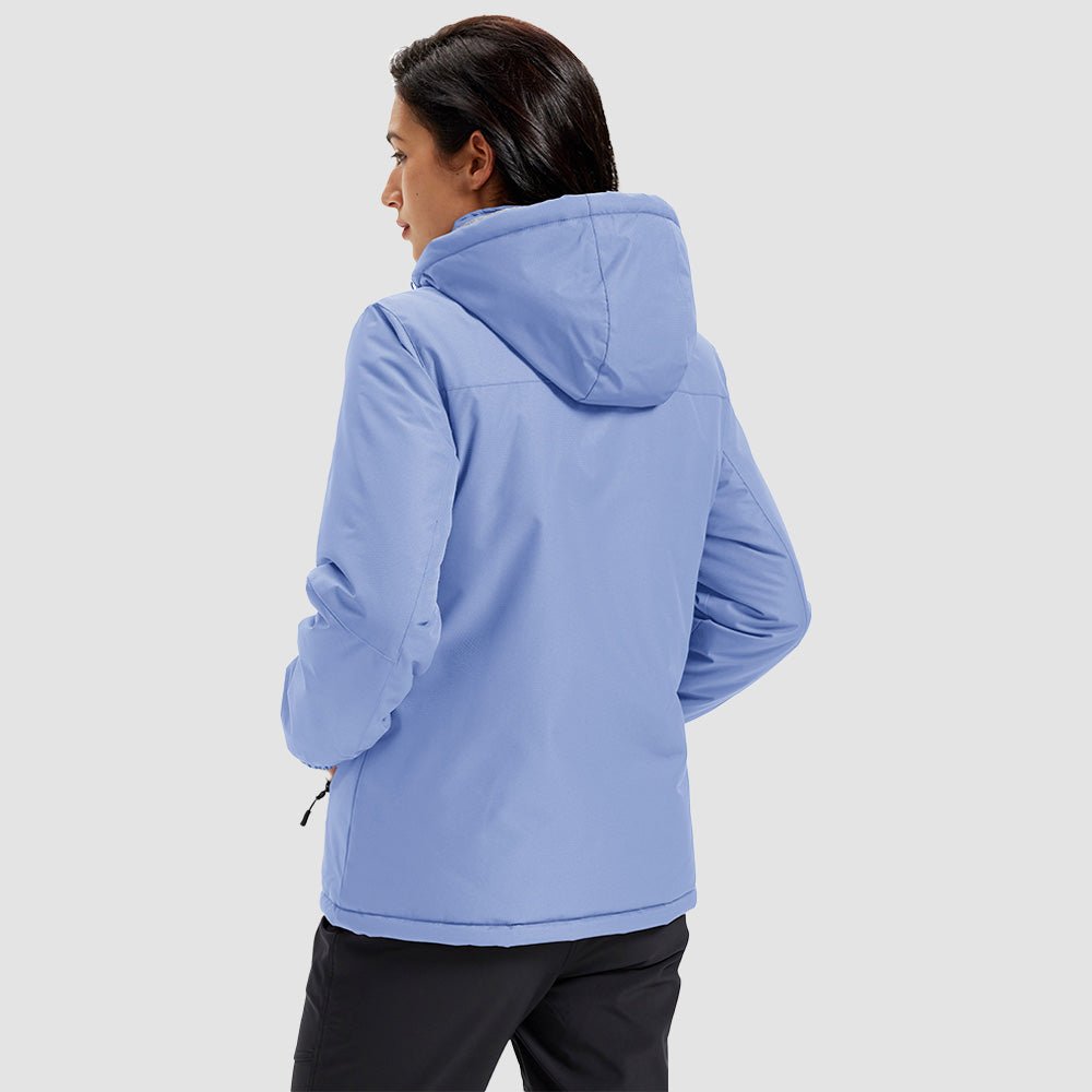 Light Blue Women's Waterproof Ski Jacket - Warm Fleece Lined Winter Snow Coat with Hood - MAGCOMSEN