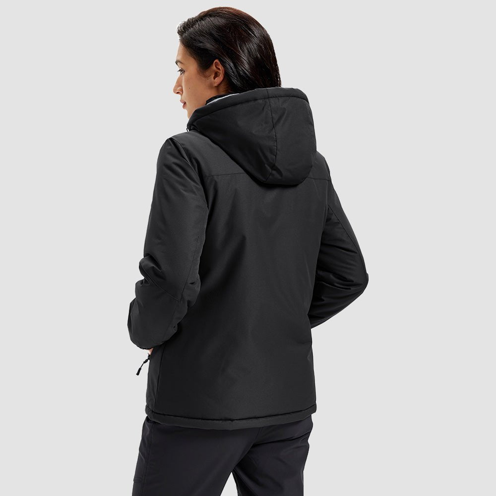 Black Women's Waterproof Ski Jacket - Warm Fleece Lined Winter Snow Coat with Hood - MAGCOMSEN
