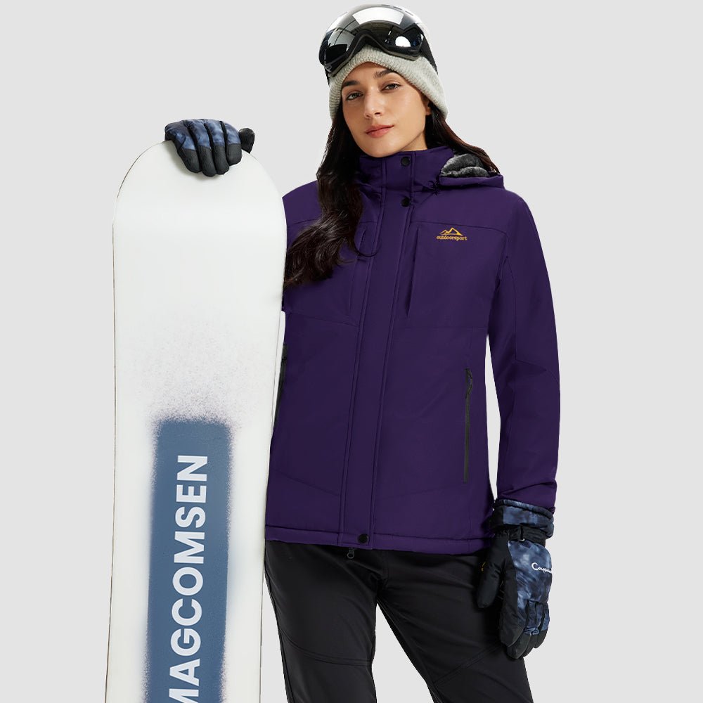 Deep Purple Women's Waterproof Ski Jacket - Warm Fleece Lined Winter Snow Coat with Hood - MAGCOMSEN