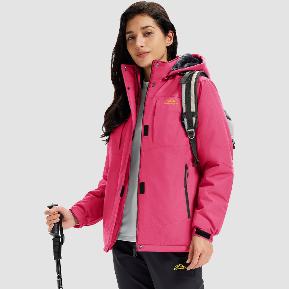 Rose Red Women's Waterproof Ski Jacket - Warm Fleece Lined Winter Snow Coat with Hood - MAGCOMSEN