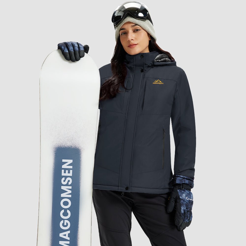 Carbon Grey Women's Waterproof Ski Jacket - Warm Fleece Lined Winter Snow Coat with Hood - MAGCOMSEN