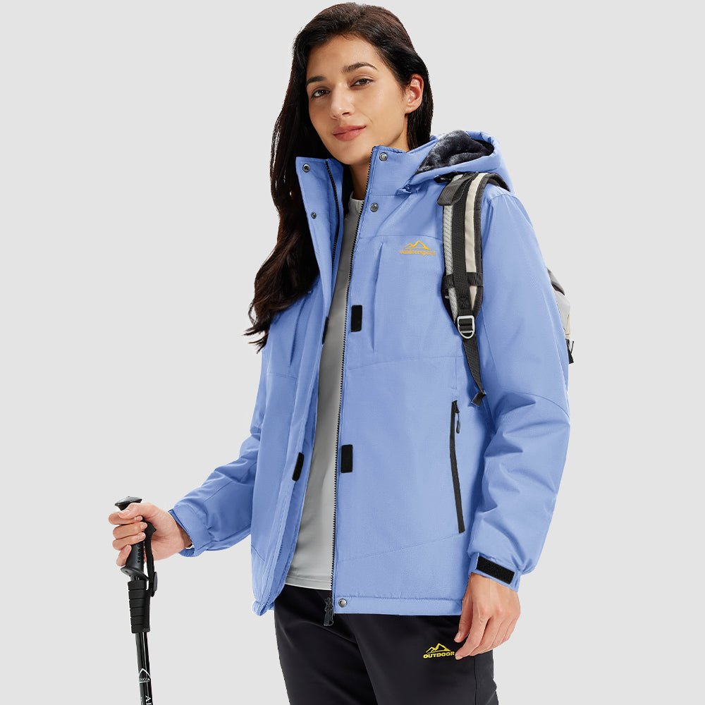 Light Blue Women's Waterproof Ski Jacket - Warm Fleece Lined Winter Snow Coat with Hood - MAGCOMSEN