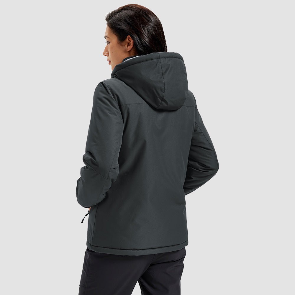 Carbon Grey Women's Waterproof Ski Jacket - Warm Fleece Lined Winter Snow Coat with Hood - MAGCOMSEN