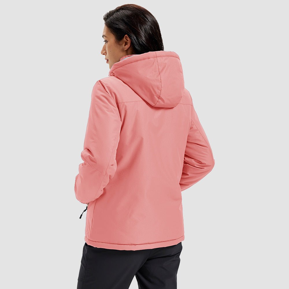 Pink Women's Waterproof Ski Jacket - Warm Fleece Lined Winter Snow Coat with Hood - MAGCOMSEN