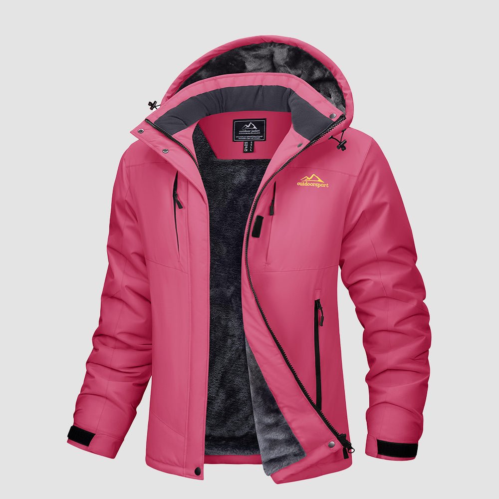 Black Women's Waterproof Ski Jacket - Warm Fleece Lined Winter Snow Coat with Hood - MAGCOMSEN