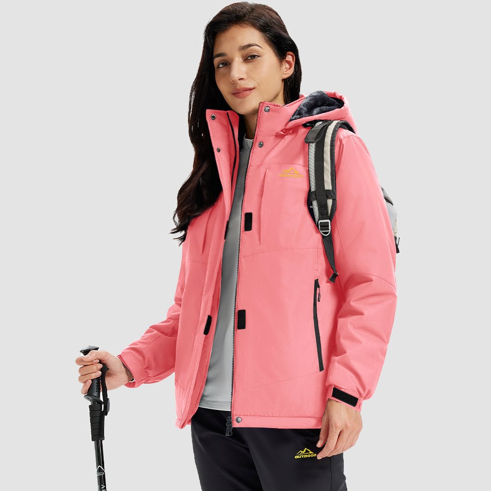 Pink Women's Waterproof Ski Jacket - Warm Fleece Lined Winter Snow Coat with Hood - MAGCOMSEN