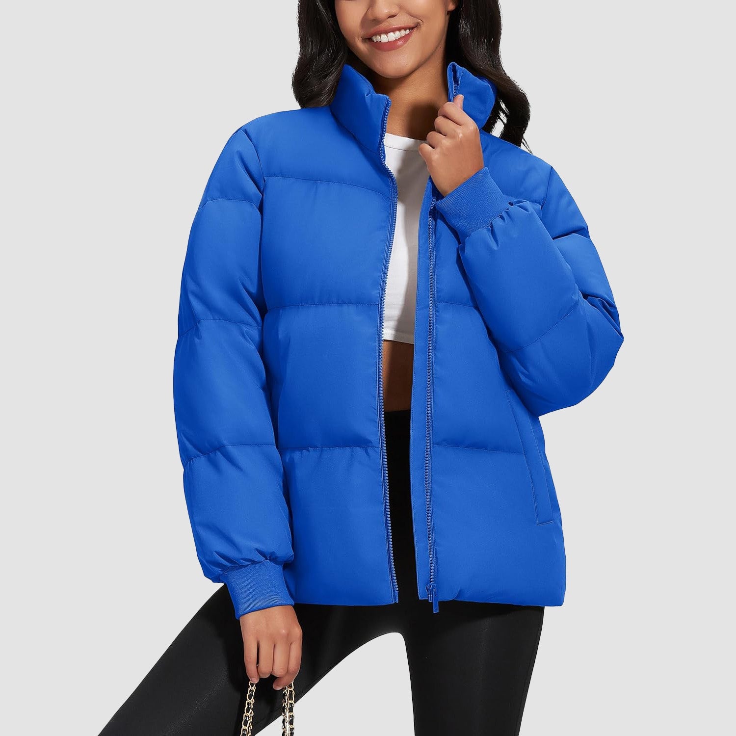 Veste Matelassée Pour Femme – Coupe Loose, Col Montant, Manches Longues, Fermeture Zip, Pour L'hiver (polyester/coton)