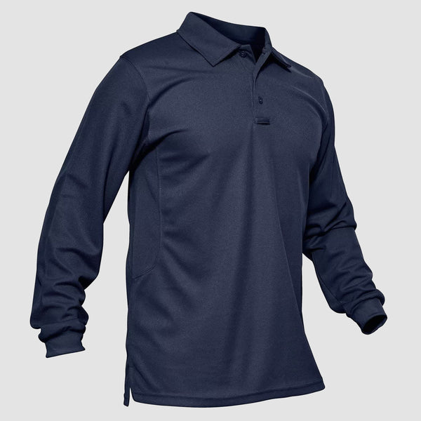 Navy MAGCOMSEN Men's Quick Dry Tactical Polo - Long Sleeve Performance Shirt in #Color_Navy