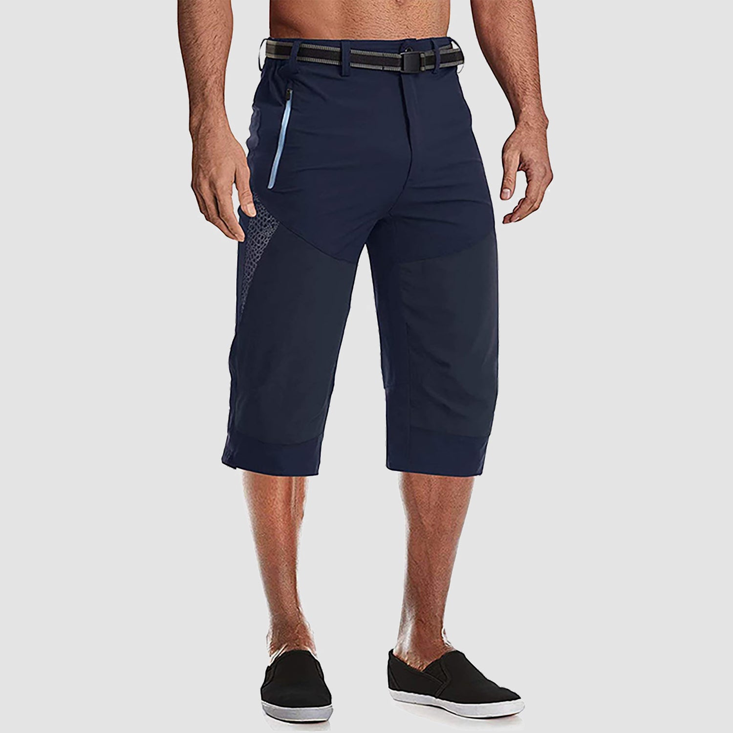 Men Summer Thin Quick Dry Below Knee Zip Pocket Cargo Shorts for Hiking Fishing Mountaineering