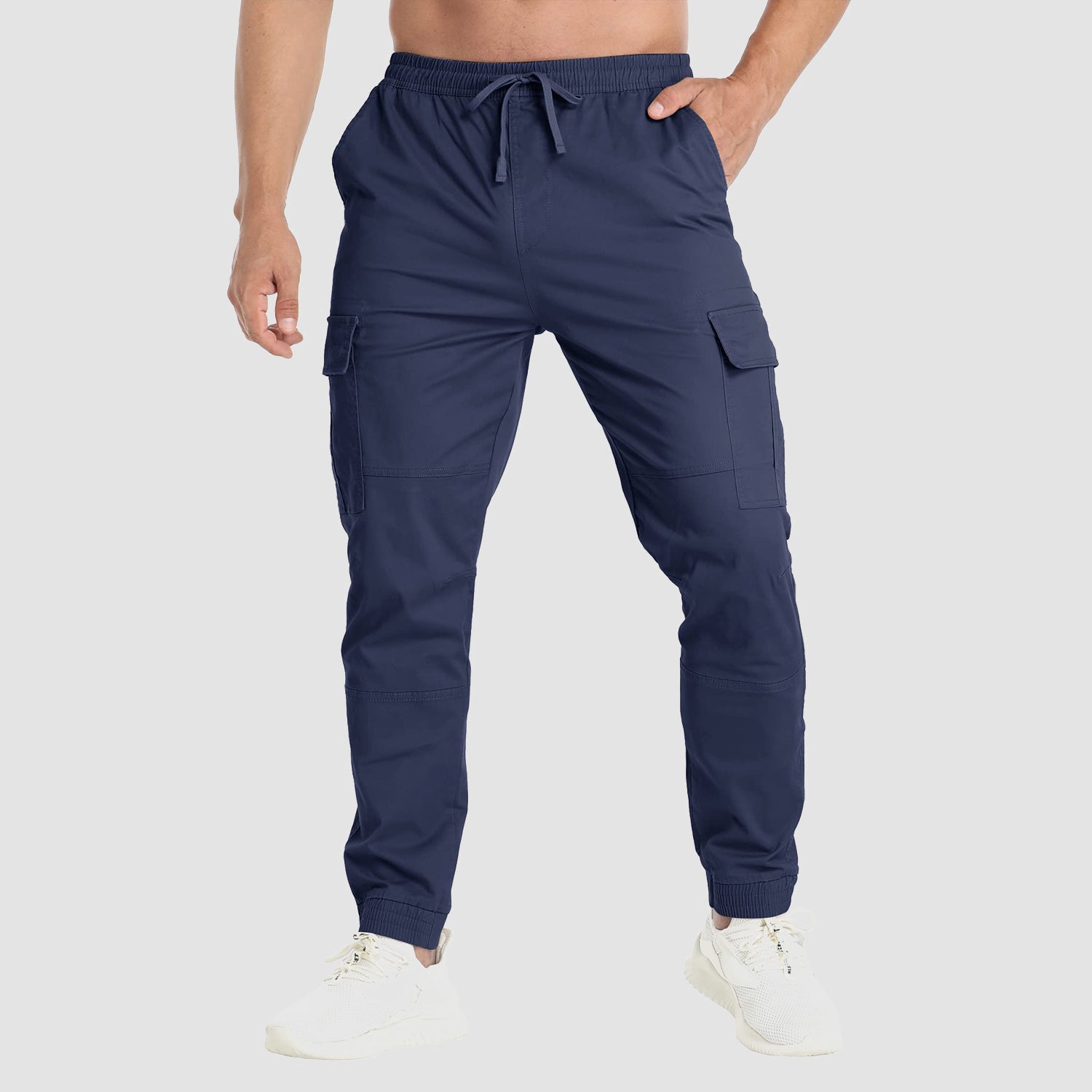 Men's Cargo Pants Elastic Waist Hiking Ripstop Outdoor Casual Fishing Pant with 5 Pockets