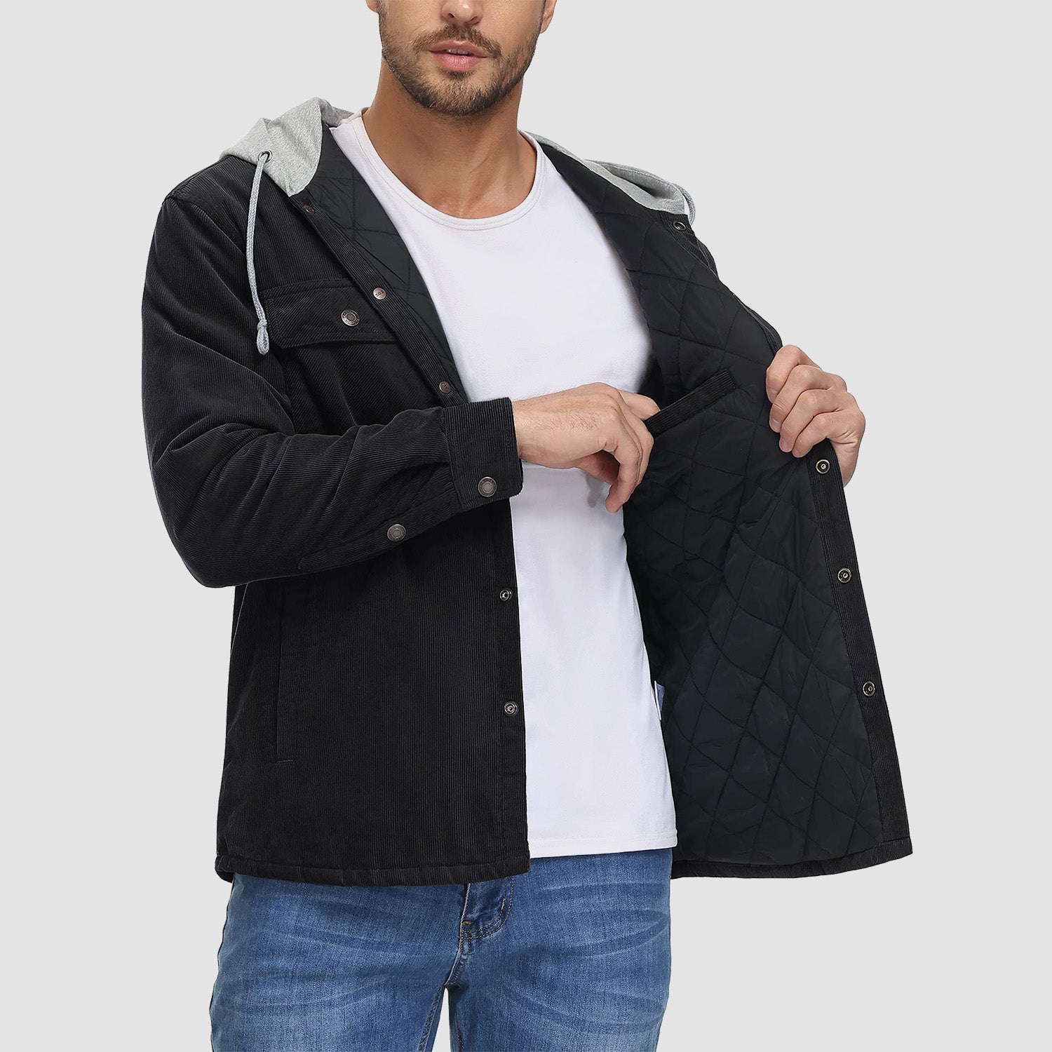 Men's Corduroy Jacket Hoodies Quilted Lined Winter Jacket - MAGCOMSEN