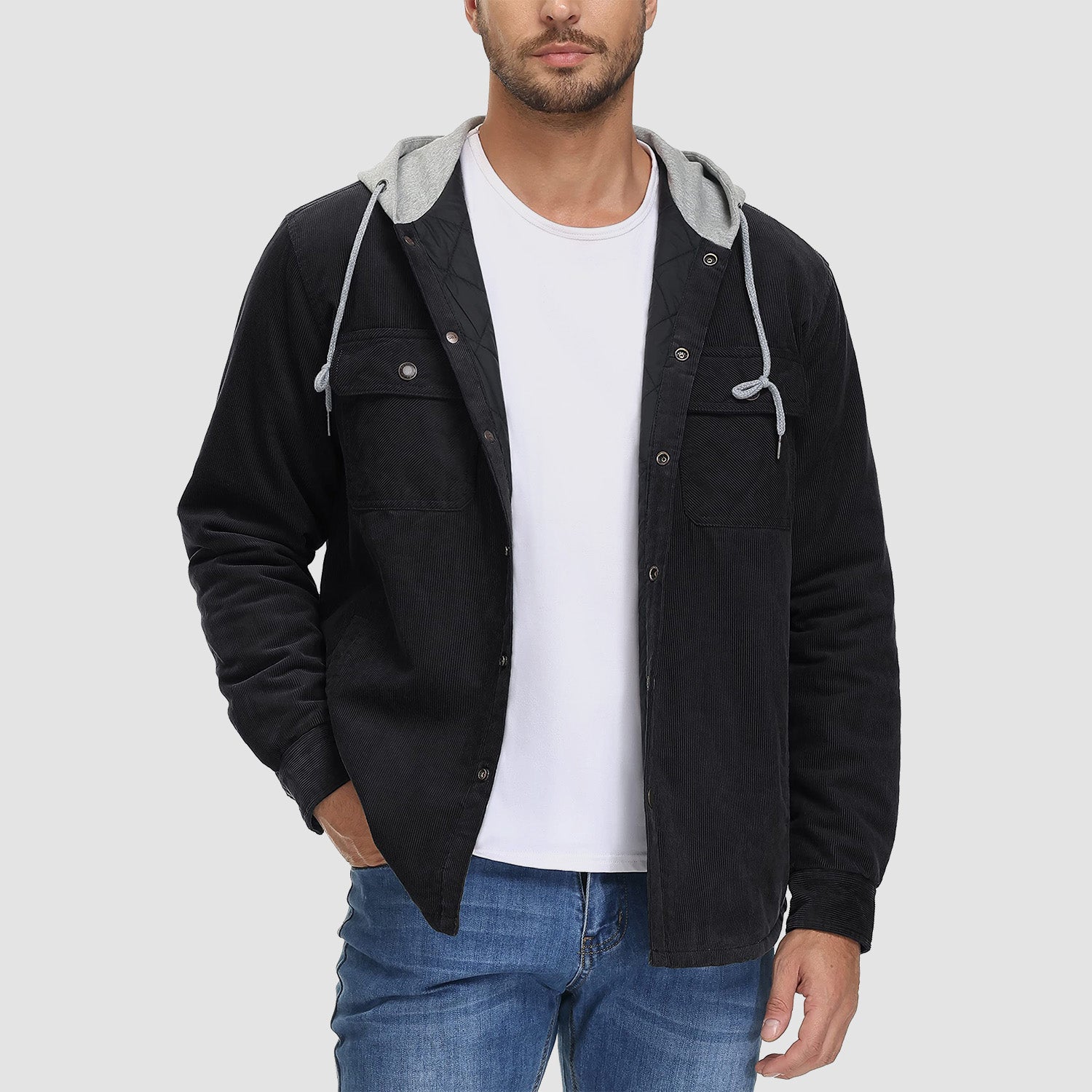 Men's Corduroy Jacket Hoodies Quilted Lined Winter Jacket - MAGCOMSEN